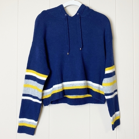 Court & Rowe hooded sweater new NWT cropped navy yellow wool alpaca oversized - Picture 2 of 8